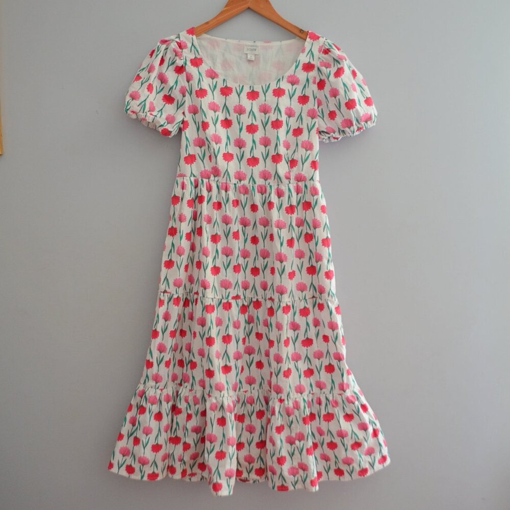 JCrew Tiered Poplin Puff-sleeve Midi Dress in Floral Size 2